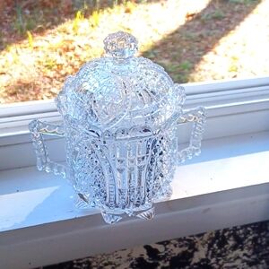 John B. Higbee Fortina Vintage Glass Lided Biscuit Jar 1910 -1914